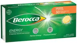 Discount Drug Stores Berocca Energy Orange Flavour 30 Effervescent Tablets offer