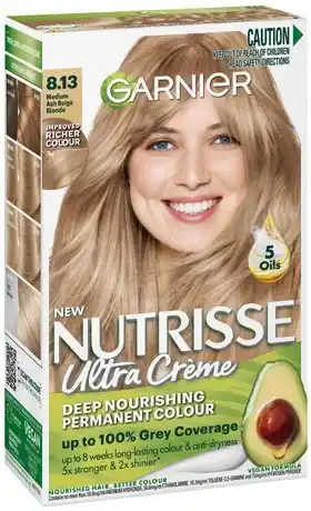 Discount Drug Stores Garnier Nutrisse Ultra Crème Hair Colour 8.13 Medium Ash Beige Blonde offer