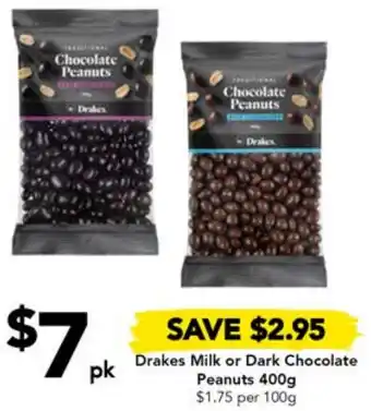 Drakes Drakes Milk or Dark Chocolate Peanuts offer