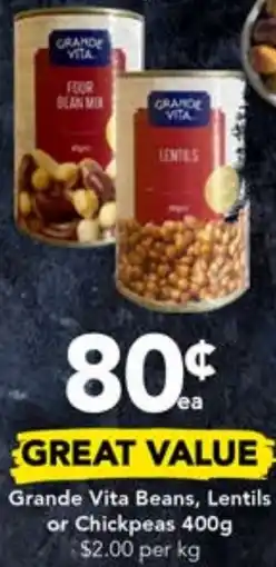 Drakes Grande Vita Beans, Lentils or Chickpeas offer