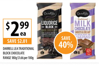 Supabarn Darrell Lea Traditional Block Chocolate Range 180g offer