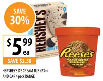 Supabarn Hershey's Ice Cream Tub 473ml and Bar 4 Pack offer