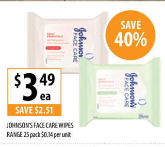 Supabarn Johnson's Face Care Wipes Range 25pack offer
