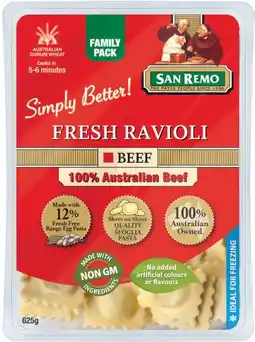 IGA San Remo Fresh Beef Ravioli or Spinach & Ricotta Agnolotti 625g offer