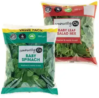 IGA Community Co Baby Leaf Mix or Big Bag Spinach 260g offer