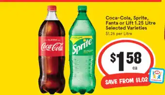 IGA Coca-Cola, Sprite, Fanta or Lift 1.25 Litre offer