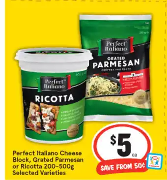 IGA Perfect Italiano Cheese Block, Grated Parmesan or Recotta 200-500g offer