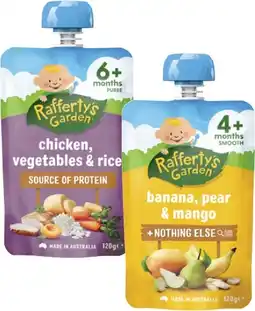 Coles Rafferty's Garden 4+ Months, 6+ Months or 8+ Months Baby Food Pouch 120g offer