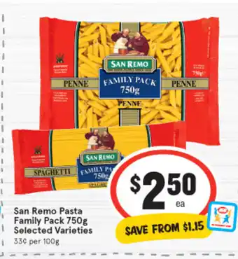 IGA San Remo Pasta Family Pack 750g offer