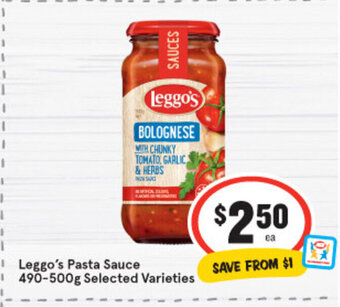 IGA Leggo's Pasta Sauce 490-500g offer