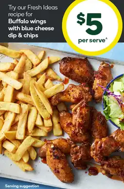 Woolworths Buffalo wings with blue cheese dip & chips offer