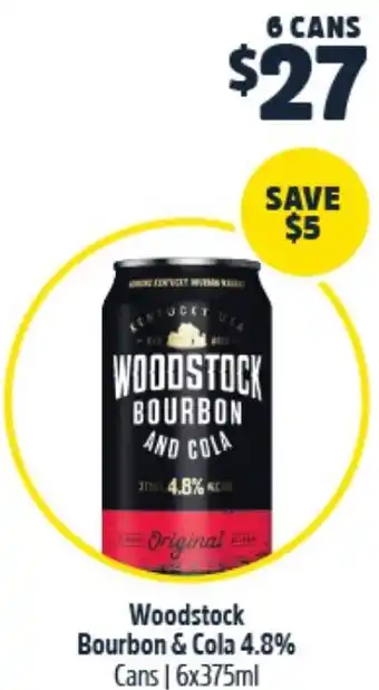 Woolworths Woodstock Bourbon & Cola 4.8% Cans offer