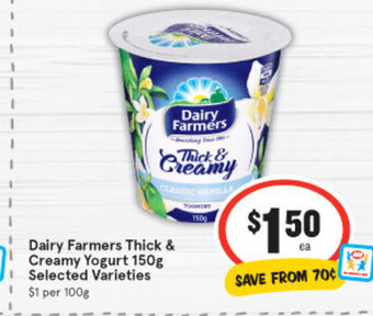 IGA Dairy Farmers Thick & Creamy Yoghurt 150g offer