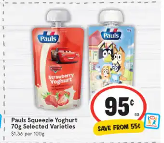 IGA Pauls Squeeze Yoghurt 70g offer