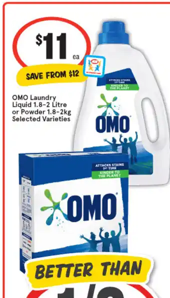 IGA OMO Laundry Liquid 1.8-2 Litre orPowder 1.8-2kg offer