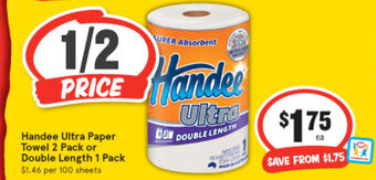 IGA Handee Ultra Paper Towel 2 Pack or Double Length 1 Pack offer