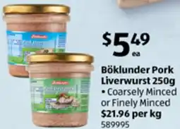 ALDI Böklunder Pork Liverwurst offer