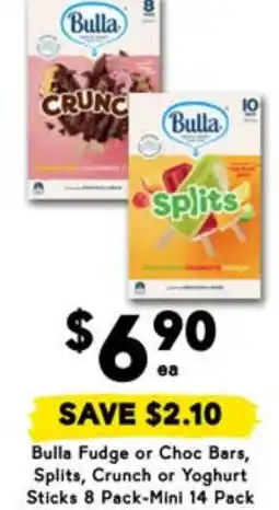 Drakes Bulla Fudge or Choc Bars, Splits, Crunch or Yoghurt Sticks 8 Pack-Mini 14 Pack offer