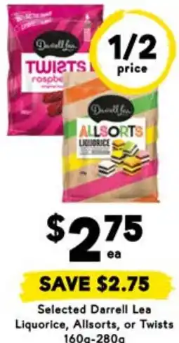 Drakes Selected Darrell Lea Liquorice, Allsorts, or Twists offer