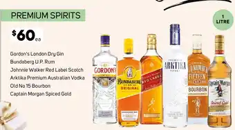 Foodland Gordon's london dry gin bundaberg u.p. rum, johnnie walker red label scotch, arktika premium australian vodka offer