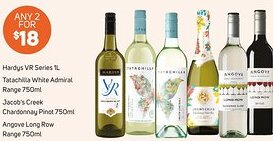 Foodland Hardys vr series, tatachilla white admiral, jacob's creek Chardonnay Pinot , Angove Long Row offer