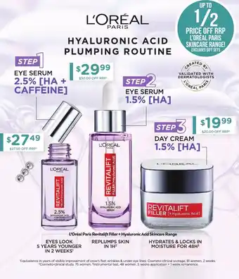 Chemist Warehouse L'Oréal Paris Revitalift Filler + Hyaluronic Acid Skincare Range offer