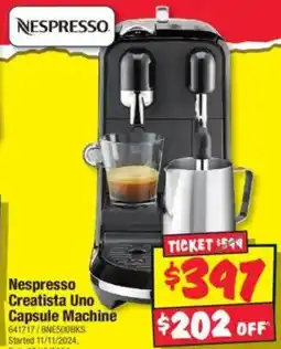 JB Hi-Fi Nespresso Creatista Uno Capsule Machine offer