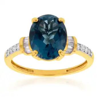 9ct yellow gold 3.60ct london blue topaz and diamond oval ring