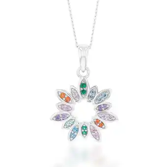 Sterling silver rainbow multicolour cubic zirconia flower pendant