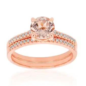 9ct rose gold 1.20ct morganite round and diamond 2 ring bridal set