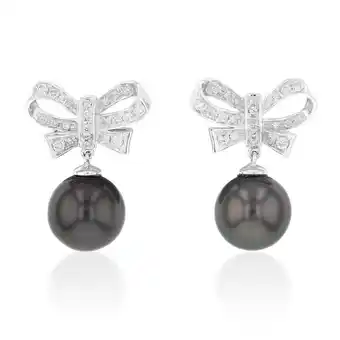 Grahams Jewellers 9ct white gold tahitian bow pearl earrings set with 46 diamonds offer