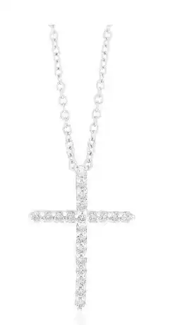 Memoire 18ct white gold 1/5 carat diamond single prong cross pendant on 45cm chain