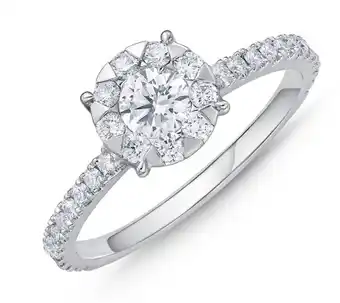 Grahams Jewellers Memoire 18ct white gold 0.70 carat diamond bouquet halo solitaire ring offer