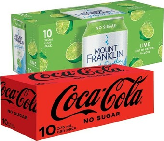 IGA Coca-Cola, Sprite, Fanta or Mount Franklin Lightly Sparkling 10x375mL Selected Varieties offer