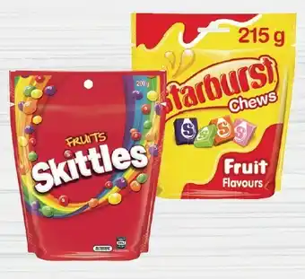 Skittles or Starburst Chews Fruit Flavours Fun Size Pack 190-215g Selected Varieties