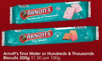 Coles Arnott's Tina Wafer or Hundreds & Thousands Biscuits offer