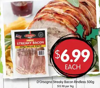 Spudshed D'Orsogna Streaky Bacon Rindless 500g offer