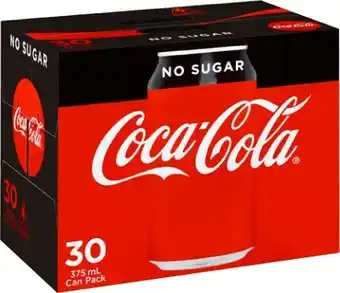 BIG W Coca-Cola 30-Pack Can Varieties 375mL - No Sugar offer