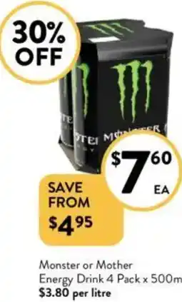 Foodworks Monster or Mother Energy Drink offer