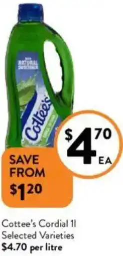 Foodworks Cottee's Cordial offer