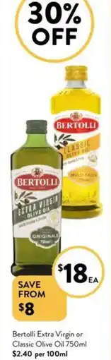 Foodworks Bertolli Extra Virgin or Classic Olive Oil offer
