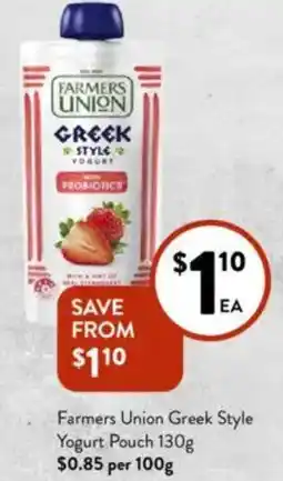 Foodworks Farmers Union Greek Style Yogurt Pouch offer