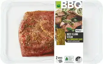 Woolworths Woolworths BBQ Beef Flank Steak with Chimichurri 450g – From the Meat Dept offer