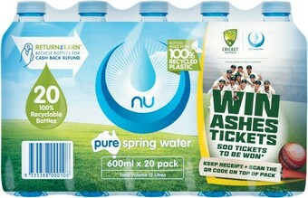 Woolworths Nu Pure Spring Water 20 x 600ml offer