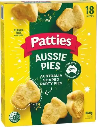 Woolworths Patties Aussie Shape Party Pies 840g Pk 18 offer