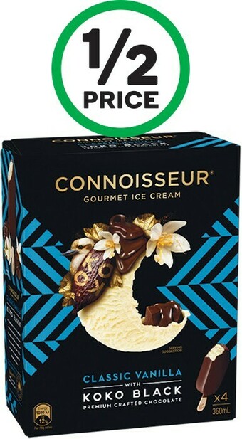 Woolworths Connoisseur Ice Cream Sticks 360-455ml Pk 4/6 offer