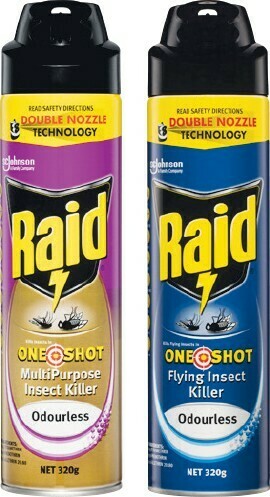 Raid One Shot Double Nozzle Flying or Multipurpose Insect Killer 320g
