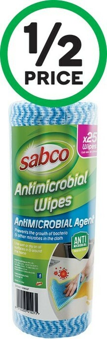 Woolworths Sabco Antimicrobial Wipes Roll Pk 25 offer