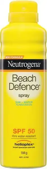 Woolworths Neutrogena Beach Defence Sunscreen Spray SPF50 184g or Beach Defence Sunscreen 198ml~ offer