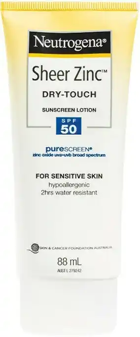 Woolworths Neutrogena Sheer Zinc Dry-Touch Sunscreen Lotion SPF50 88ml~ offer